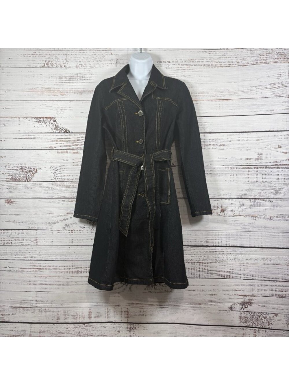 Bisou Bisou Dark Wash Belted Long Sleeve Denim Dress
